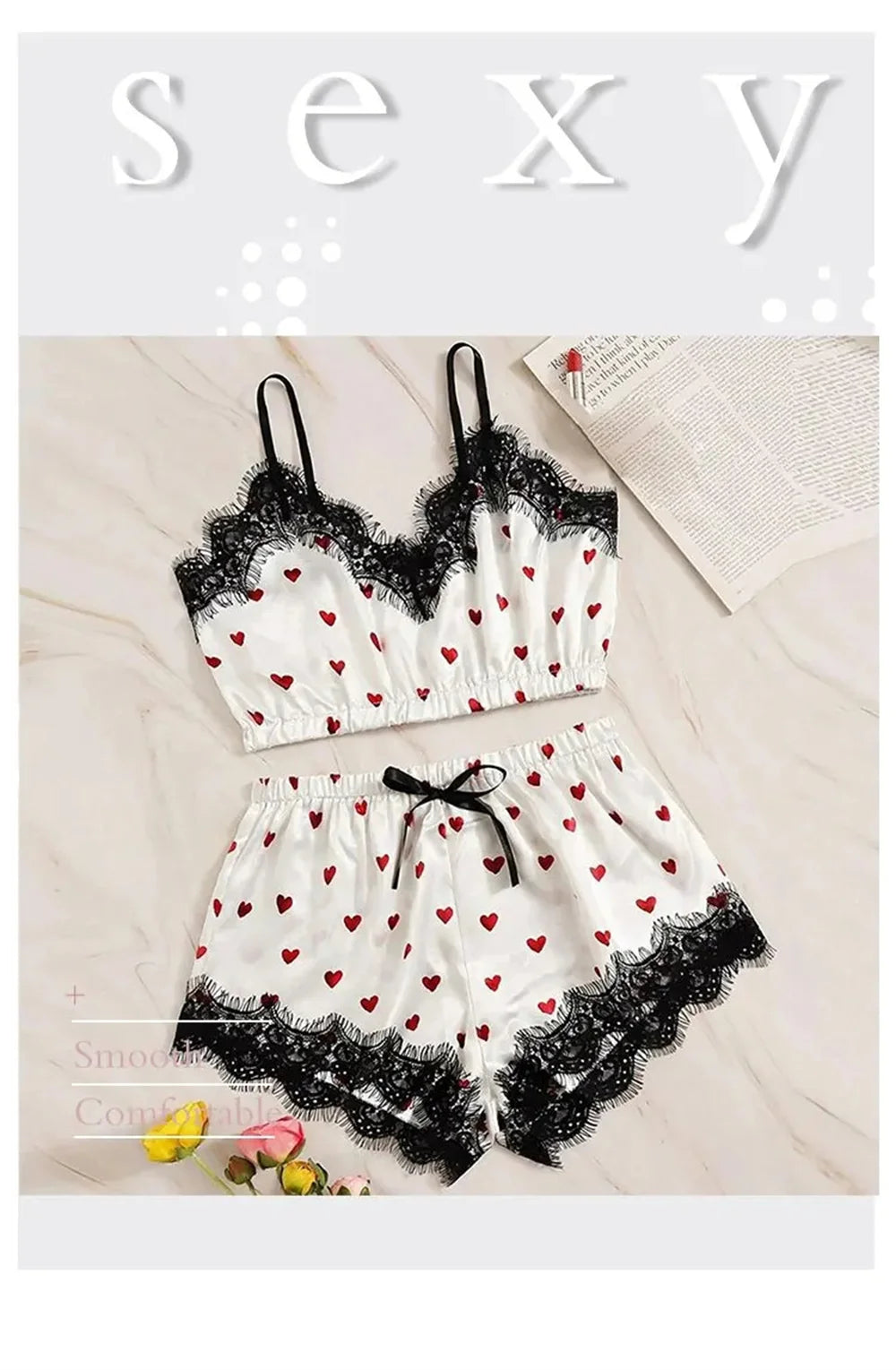 2PCS Pyjama Anzug Frauen Mode V-ausschnitt Stretch Satin Spitze Sexy Dessous Bowknot Pyjamas Schlaf Shorts Set Nachtwäsche Sling Set neue.