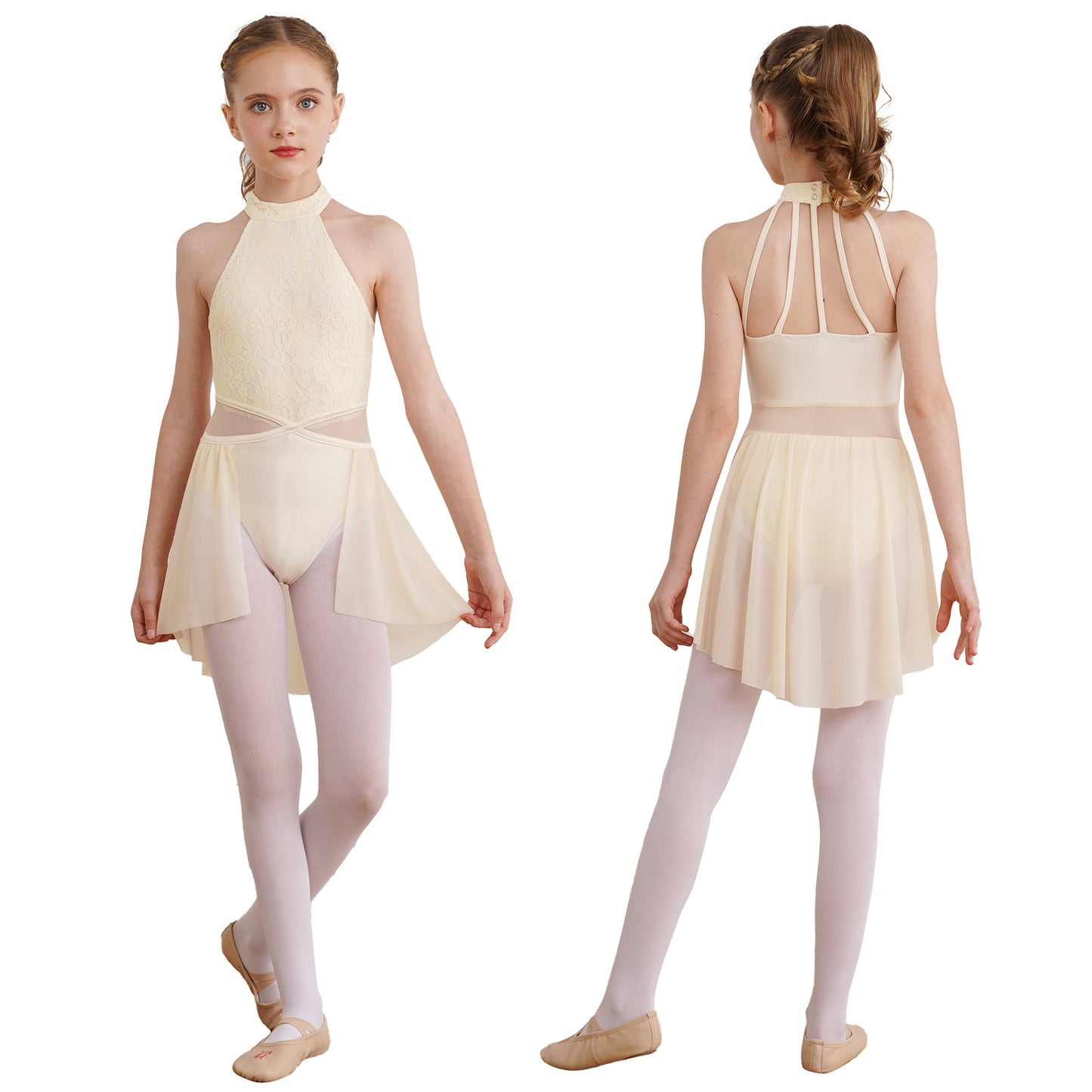 Mädchen Ballett Gymnastik Trikot lyrischen Tanz kleid ärmellose florale Spitze Tutu Tanz kleidung für Eiskunstlauf Bühnen performance