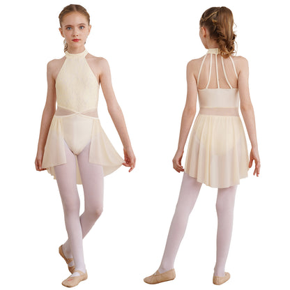 Mädchen Ballett Gymnastik Trikot lyrischen Tanz kleid ärmellose florale Spitze Tutu Tanz kleidung für Eiskunstlauf Bühnen performance