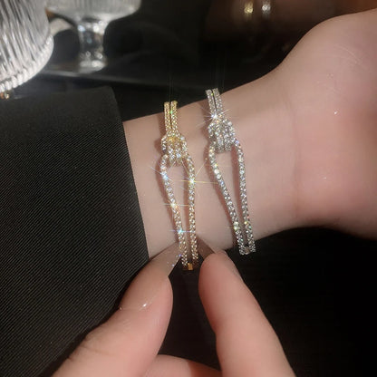 Exquisite Full Zircon Cuff Bracelets Gold Plating Copper Knot Opening Bracelet Minimalist Women's Bangle For Wedding Party.