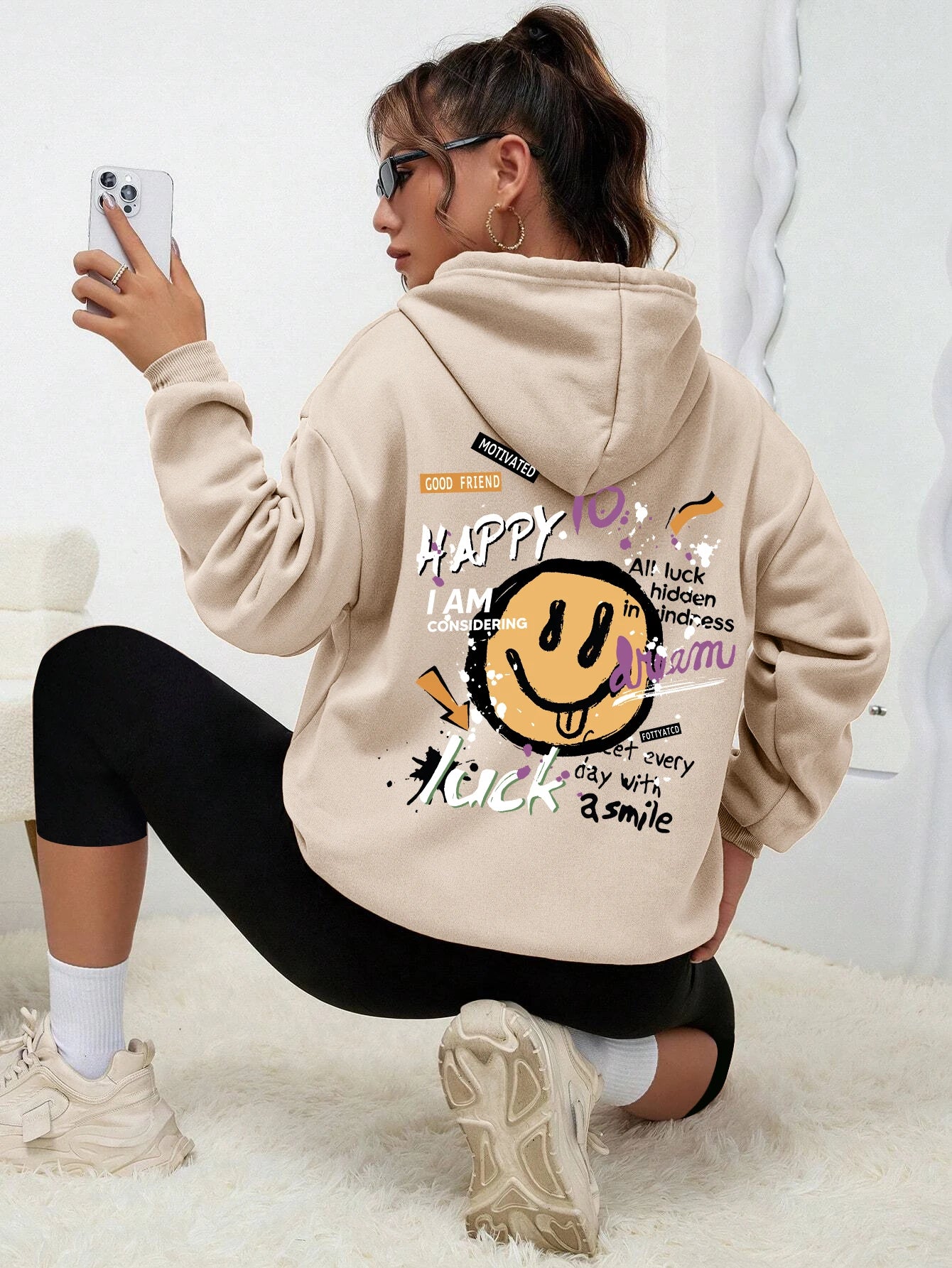 Interesting Graffiti Printing Women Hoodie Fashion Street Hoody Casual Versatile Sweatshirt Autumn Fleece S-Xxl Female Clothing