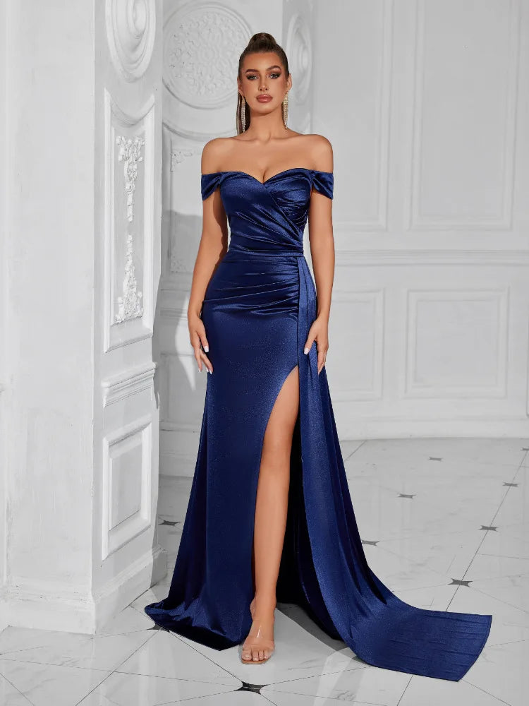Sexy trägerloses, rückenfreies, hoch gespaltenes Maxikleid für Frauen, schwarz, schulterfrei, ärmellos, figurbetont, Club-Party, langes Kleid.