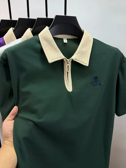 Designer brand fashion short sleeve polo shirt men luxury pony embroidery breathable summer color blocked high-end Paul T-shirt.