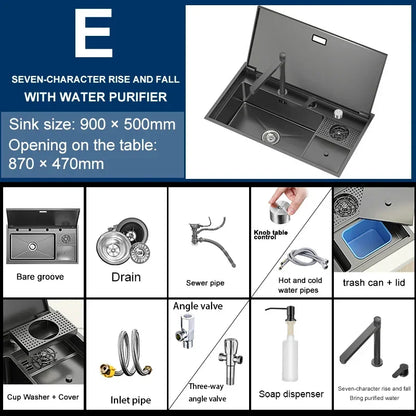 Hidden Cup Washer Sink With Cover Kitchen Sink Stainless Steel Washbasin Multifunctional Large Single Slot For Kitchen