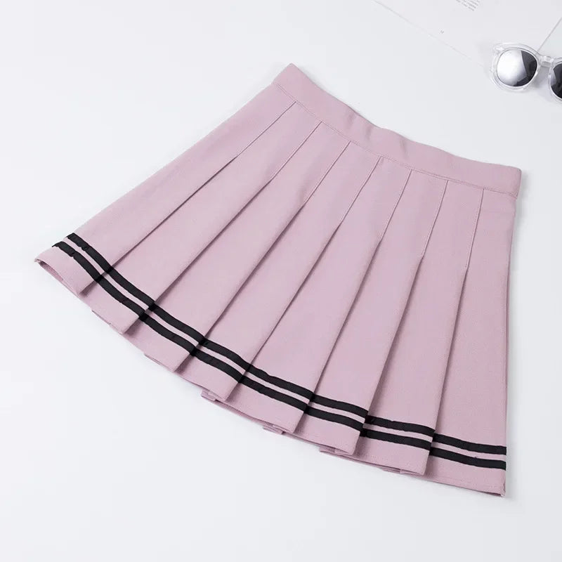 Women Harajuku Sweet Fresh Feeling High Waist Pleated Skirt Elastic Waist Cross Embroidery Skirt Pleated Skirt.