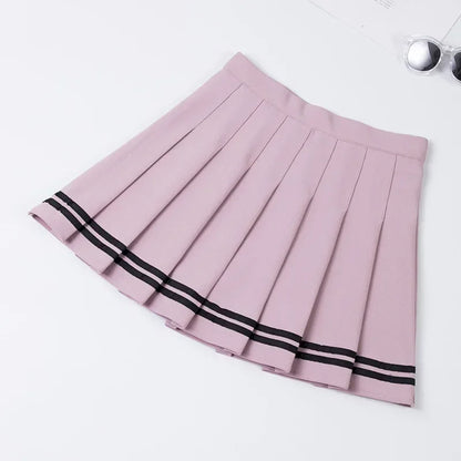 Women Harajuku Sweet Fresh Feeling High Waist Pleated Skirt Elastic Waist Cross Embroidery Skirt Pleated Skirt.