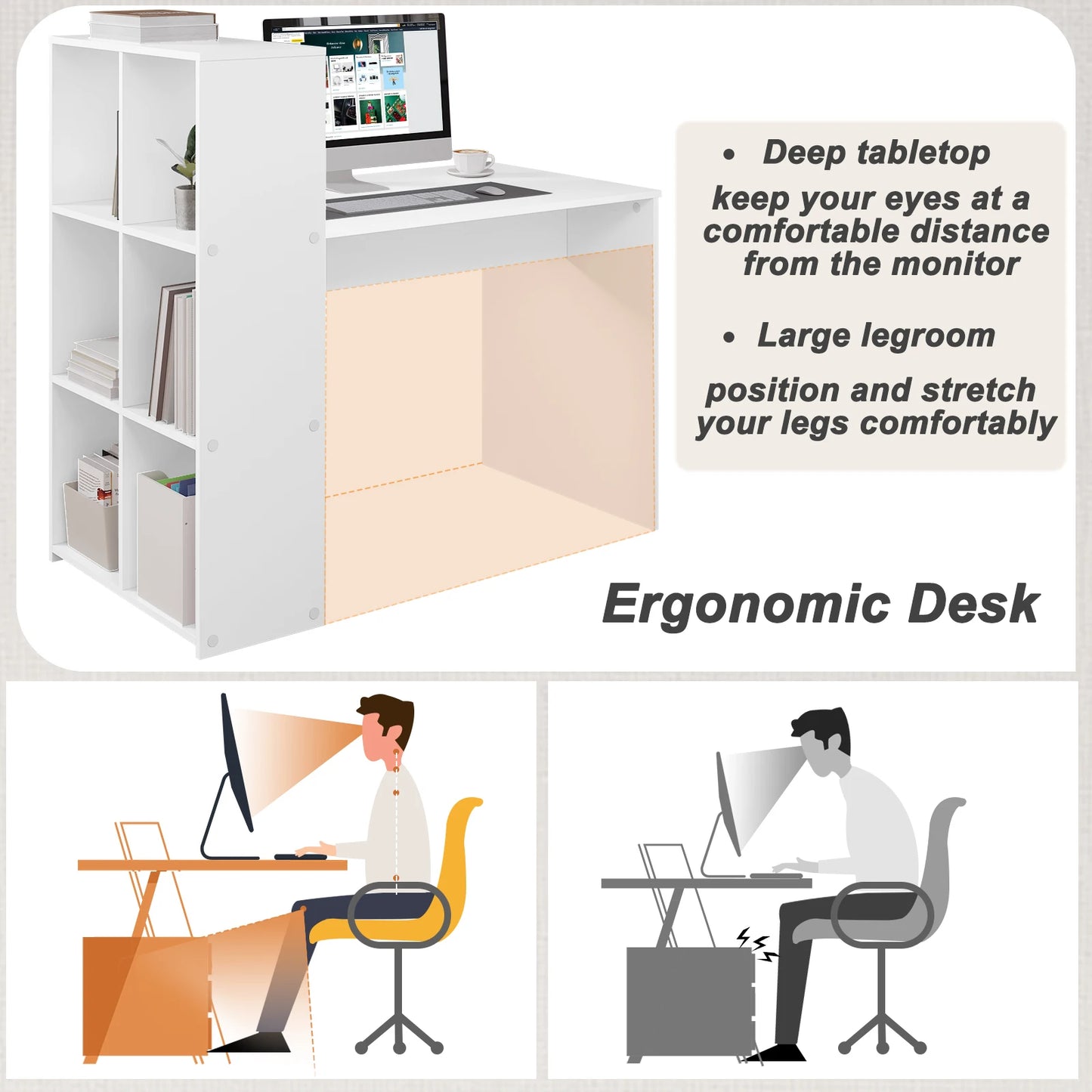 WOLTU Weißer PC-Computertisch aus Holz, Büro-Ecktisch mit Ablagefach, 120 x 63 cm, Arbeitsplatz für Arbeitszimmer, Wohnzimmer, Schlafzimmer