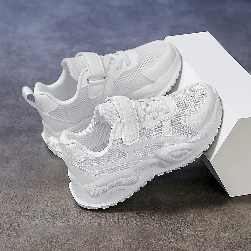 Weiße Kinder-Freizeitschuhe aus Leder für Jungen und Mädchen, Outdoor-Laufschuhe, atmungsaktives Mesh, für Kinder, Schule, Wandern, Sport, rutschfest.