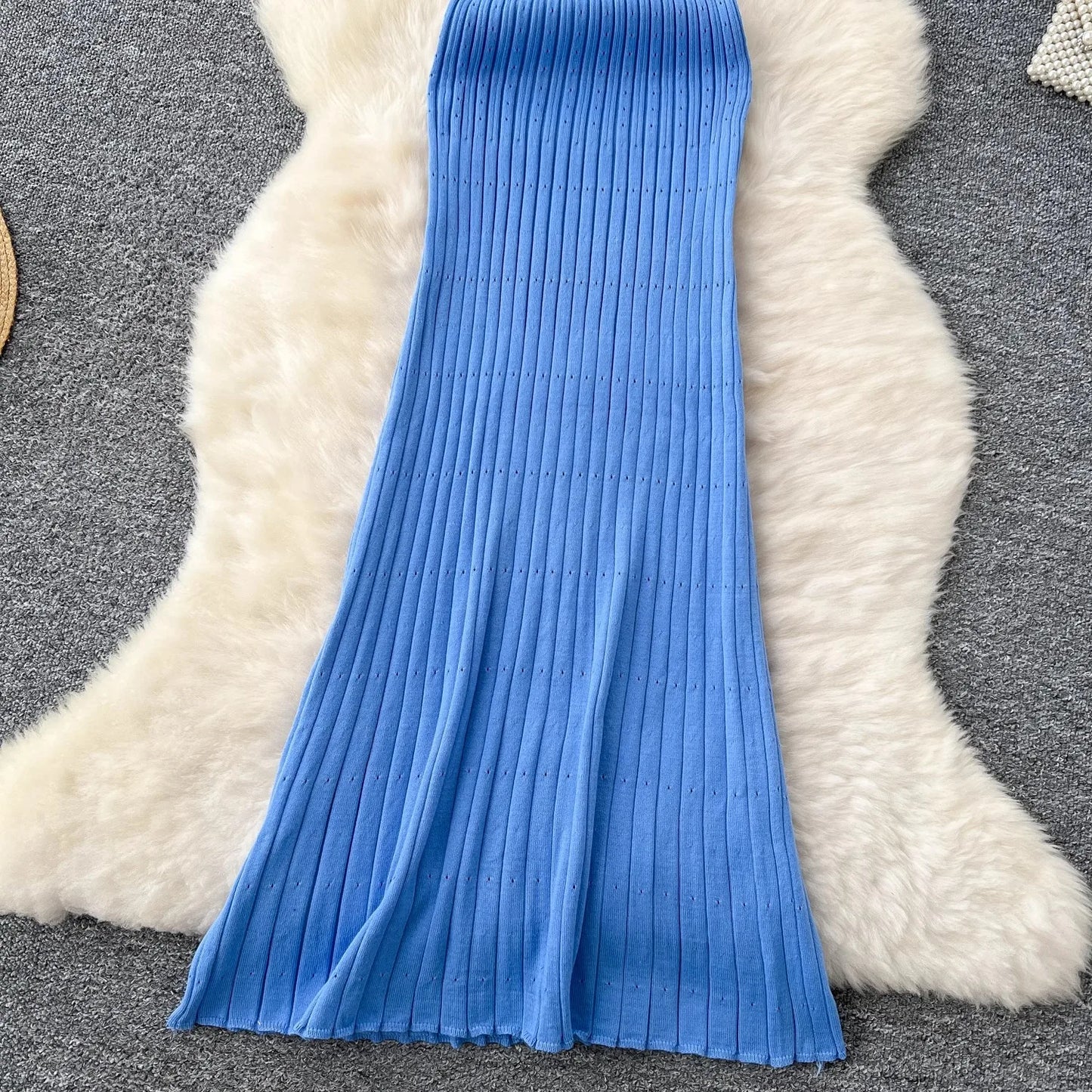 YuooMuoo Chic Mode Sexy Pakete Gestrickte Maxi Kleid Frühling Sommer Vintage Denim Patchwork Lange Pullover Kleid Dame Vestidos.