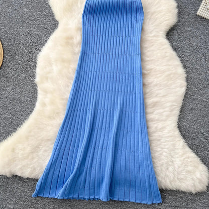 YuooMuoo Chic Mode Sexy Pakete Gestrickte Maxi Kleid Frühling Sommer Vintage Denim Patchwork Lange Pullover Kleid Dame Vestidos.