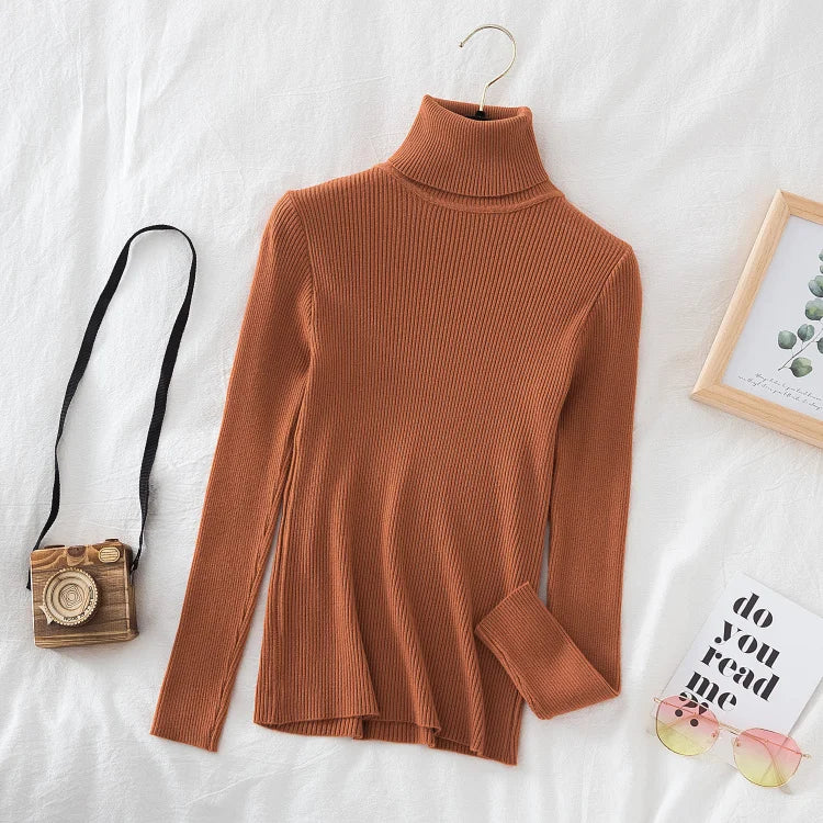 2025 Women Autumn Winter Casual Tops Women Turtleneck Sweater Knitted Soft Pullovers Cashmere Jumpers Basic Solid Soft Sweaters.
