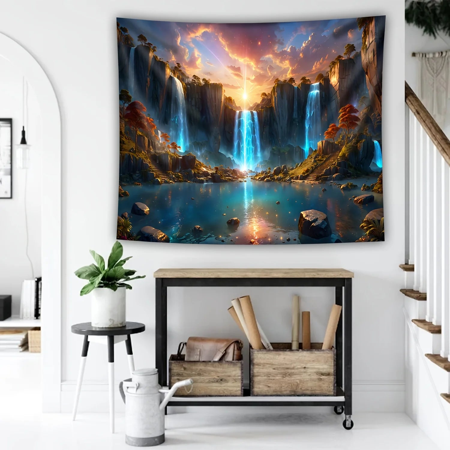1pc Landscape Theme Waterfall Canyon Tapestry, Ultra Large Polyester Wall Hanging for Living Room Bedroom Office, Indoor Use.