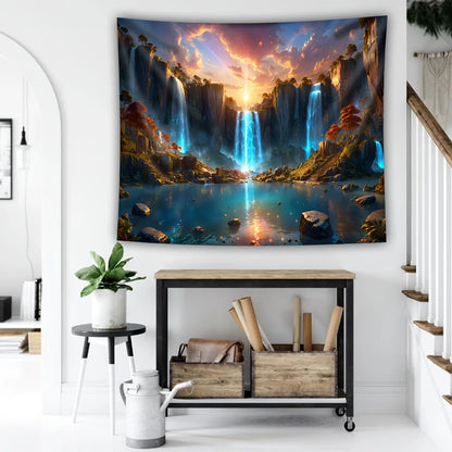 1pc Landscape Theme Waterfall Canyon Tapestry, Ultra Large Polyester Wall Hanging for Living Room Bedroom Office, Indoor Use.