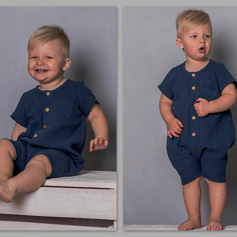 Neugeborenes Baby, Unisex, kurze Ärmel, Strampler aus Bio-Baumwolle, Rundhalsausschnitt, Marineblau, Strampler, Unisex, einteilige Sommer-Strampler-Kleidung.