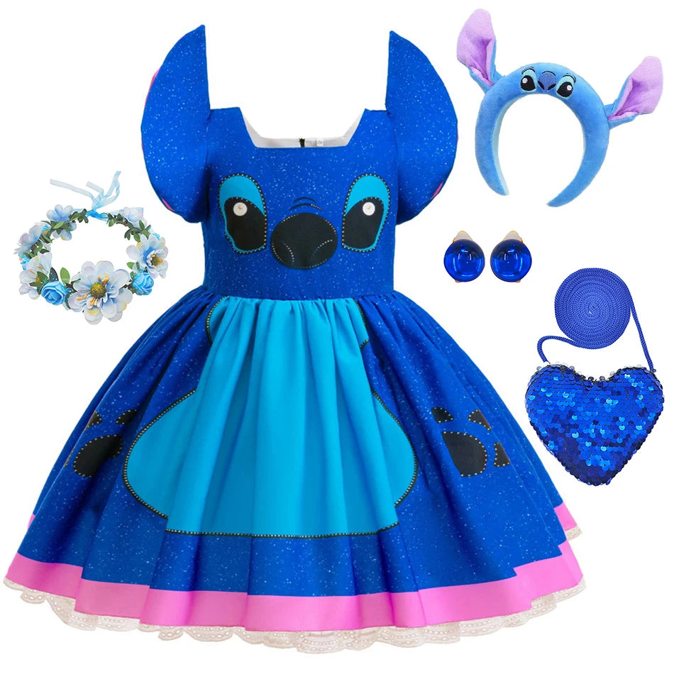Kinder Lilo und Stitch Rollenspiel Prinzessin Kleid Kinder Bühnenkostüm Mädchen Karneval Halloween Party Cartoon Bekleidung.