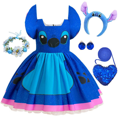 Kinder Lilo und Stitch Rollenspiel Prinzessin Kleid Kinder Bühnenkostüm Mädchen Karneval Halloween Party Cartoon Bekleidung.