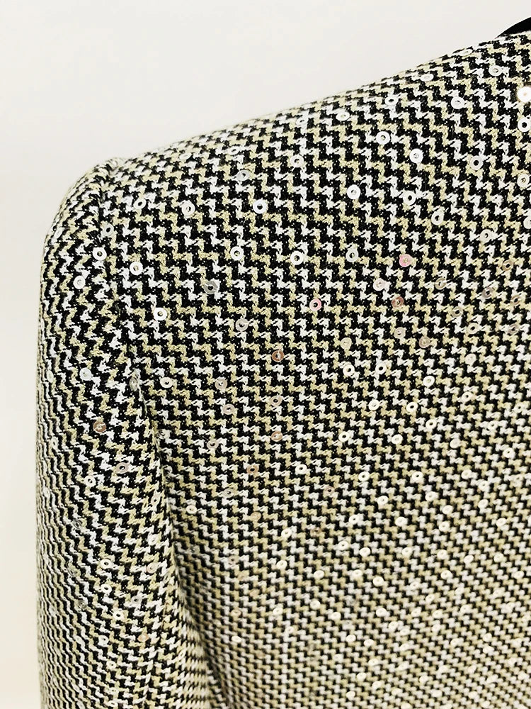 HIGH QUALITY 2025 Newest Designer Fashion Runway Suit Set Women Glitter Squined Blazer Jacket Pants Set.