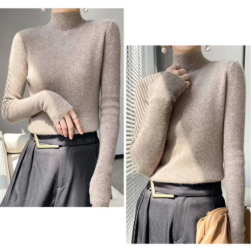 MEXZT Solide Pullover Frauen Hälfte Rollkragen Gestrickte Pullover Harajuku Koreanische Dicke Strickwaren Herbst Winter Mode Schlank Jumper.
