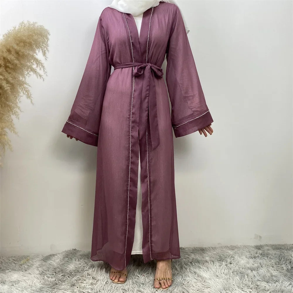 New Eid Ramadan Diamonds Open Kimono Abaya for Women Kaftan Muslim Dress Dubai Turkey Robe Islam Clothing Kebaya Caftan Jalabiya.
