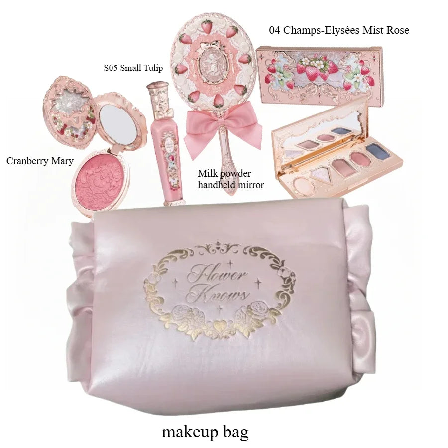 Makeup Set Flower Knows All in One GiftBox Glitter EyeShadow Palette Long Lasting Velvet Lip Cream Matte Blush with Cosmetic Bag.