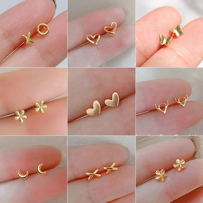 silver-plate Gold Color Mini Small Butterfly Heart Stud Earring For Women Cartilage Helix Tragus Ear Piercing Jewelry Gift.