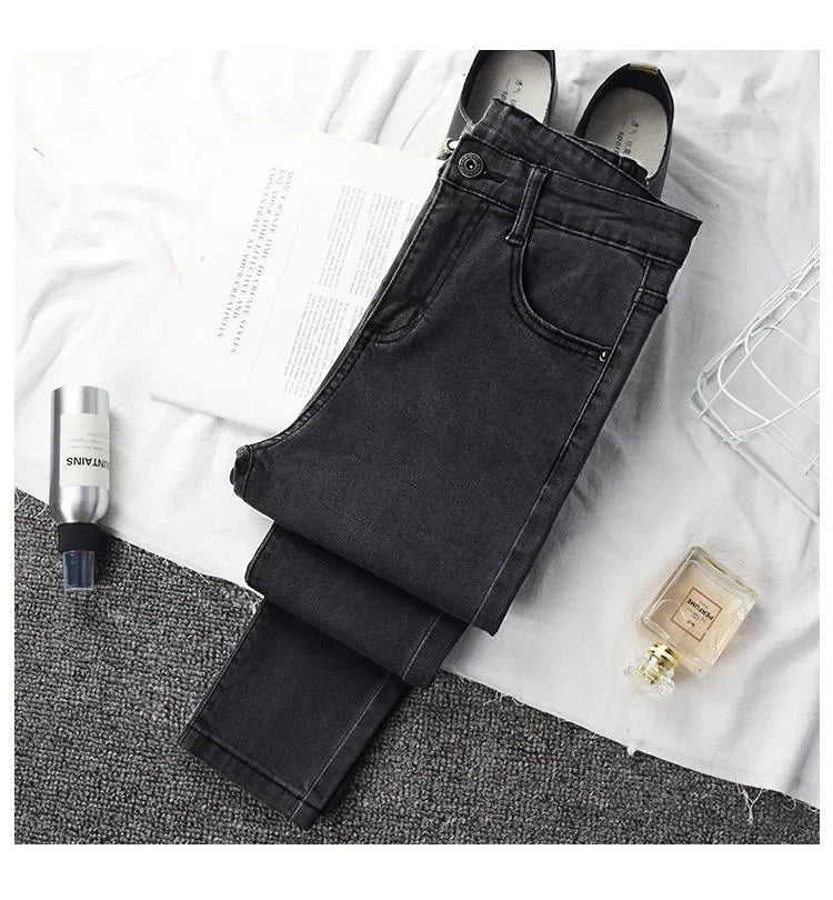 High-waisted Slimming Jeans Women's Cropped Pants Spring Autumn 2021 New Elastic Tight Slims Smooths Your Silhouette Pencil.