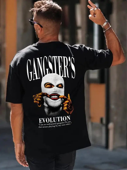 24/25 High-quality American High Street Masked Person Printed T-shirt for Men Oversized Loose Harajuku Short Sleeved Tops.