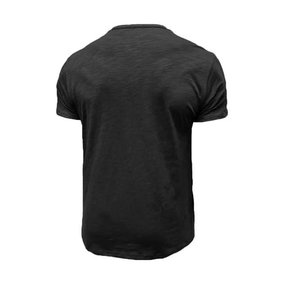 Summer Men's Cotton T-shirt Short-sleeve Henley Collar Casual Solid Color Button Tees Polo High Quality Male Cozy T-shirts.