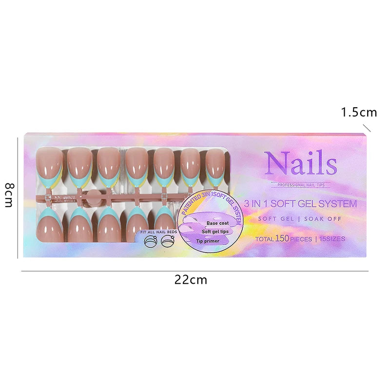 150Pcs/Box Acrylic Press on Nails Full Cover Fake False Tips Soft Gel Extension T-shaped Oval Capsule Almond Sculpted Salon DIY.