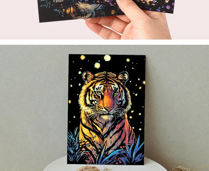 4PCS Glow in Dark Scratch Paper Animals Cards Magic Painting Art with Stylus Stress Relief Drawing Toy DIY Craft Kids Adult Gift.