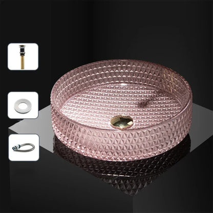 Luxuriöses Waschbecken aus Kristallglas, Badezimmer-Waschbecken, rosa Arbeitsplatte, Kunstbecken, rundes Mini-Schüsselbecken, Waschraum-Waschbecken mit Wasserhähnen
