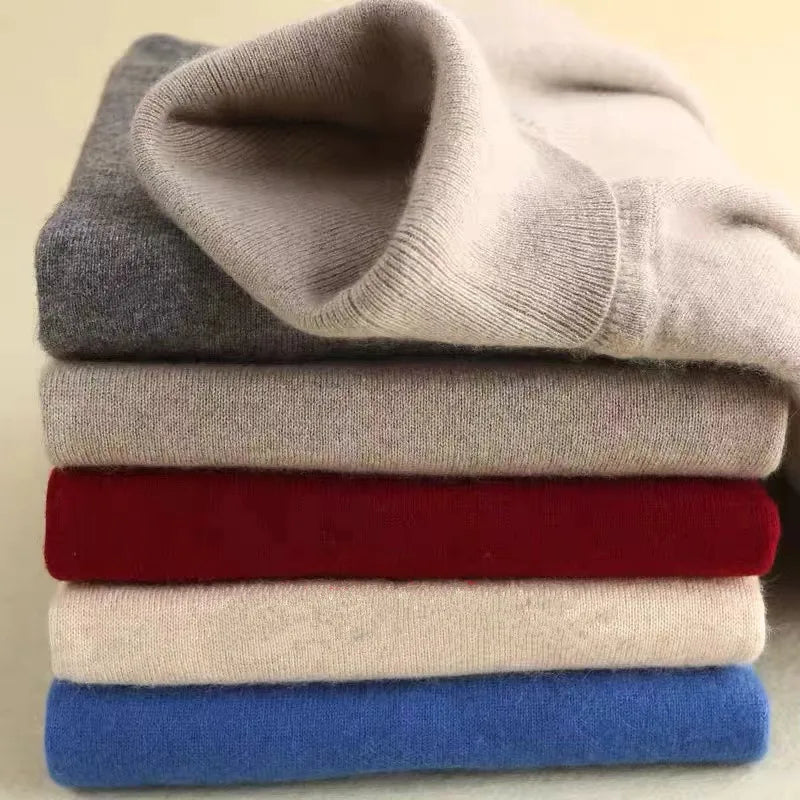 Cashmere Wool Solid Autumn Winter Men's Warm Turtleneck Knit Loose Long Sleeve Sweater Casual Comfortable Pullover Thick Sweater.