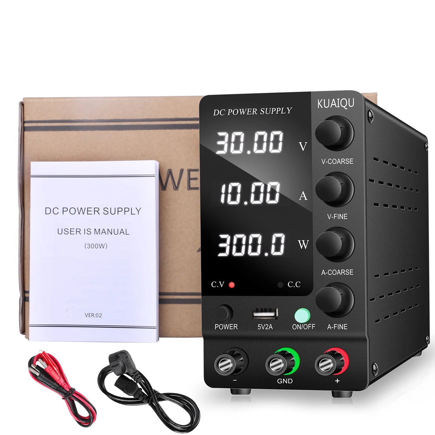 KUAIQU DC Power Supply Adjustable 30V 10A 32V 6A,Switching Regulated DC Bench Power Supply with Output Switch 60V 5A 120V 3A.