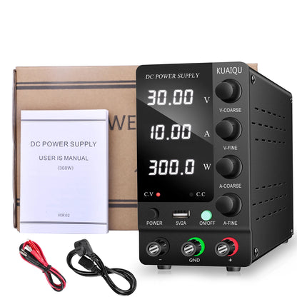 KUAIQU DC Power Supply Adjustable 30V 10A 32V 6A,Switching Regulated DC Bench Power Supply with Output Switch 60V 5A 120V 3A.