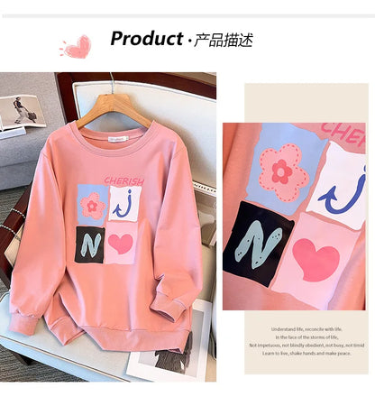 175kg plus size Damen büste Frühling Herbst lose Langarm bedrucktes Sweatshirt Top schwarz rosa 6xl 7xl 8xl 9xl 10xl 11xl.