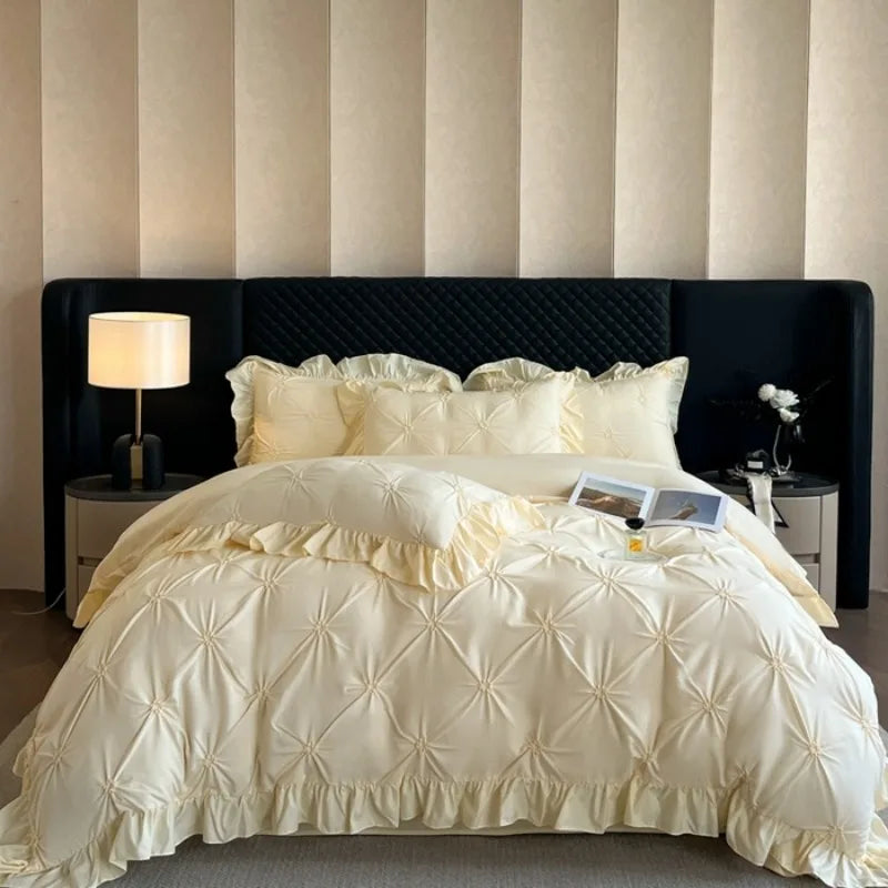 2025 new solid color princess wind-washed cotton skin-friendly cotton twist lace craftsmanship beautiful series four-piece set