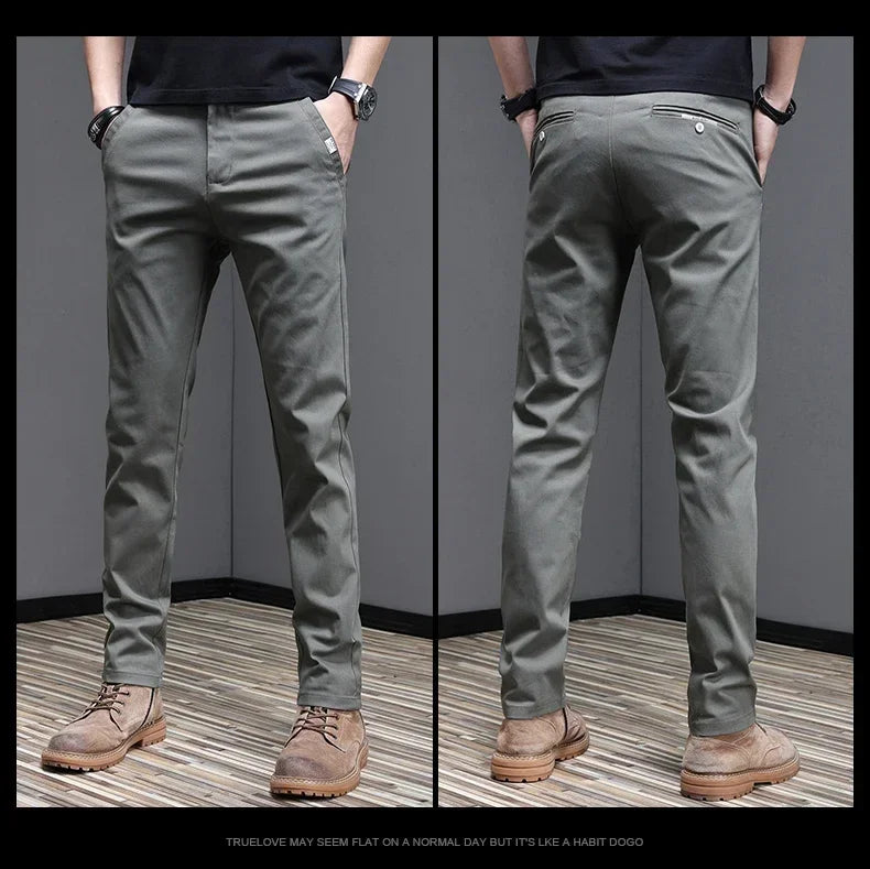 2024 Spring Summer Men's Casual Pants 97.8% Cotton Business Korean Fashion Slim Fit Stretch Gray Black Khaki Trousers Male Pant.