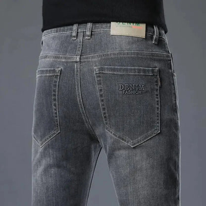 Loose Casual Jeans for Men Mid-aged Thick Winter Long Pants Business Style Straight Leg Spring Autumn Korean Version