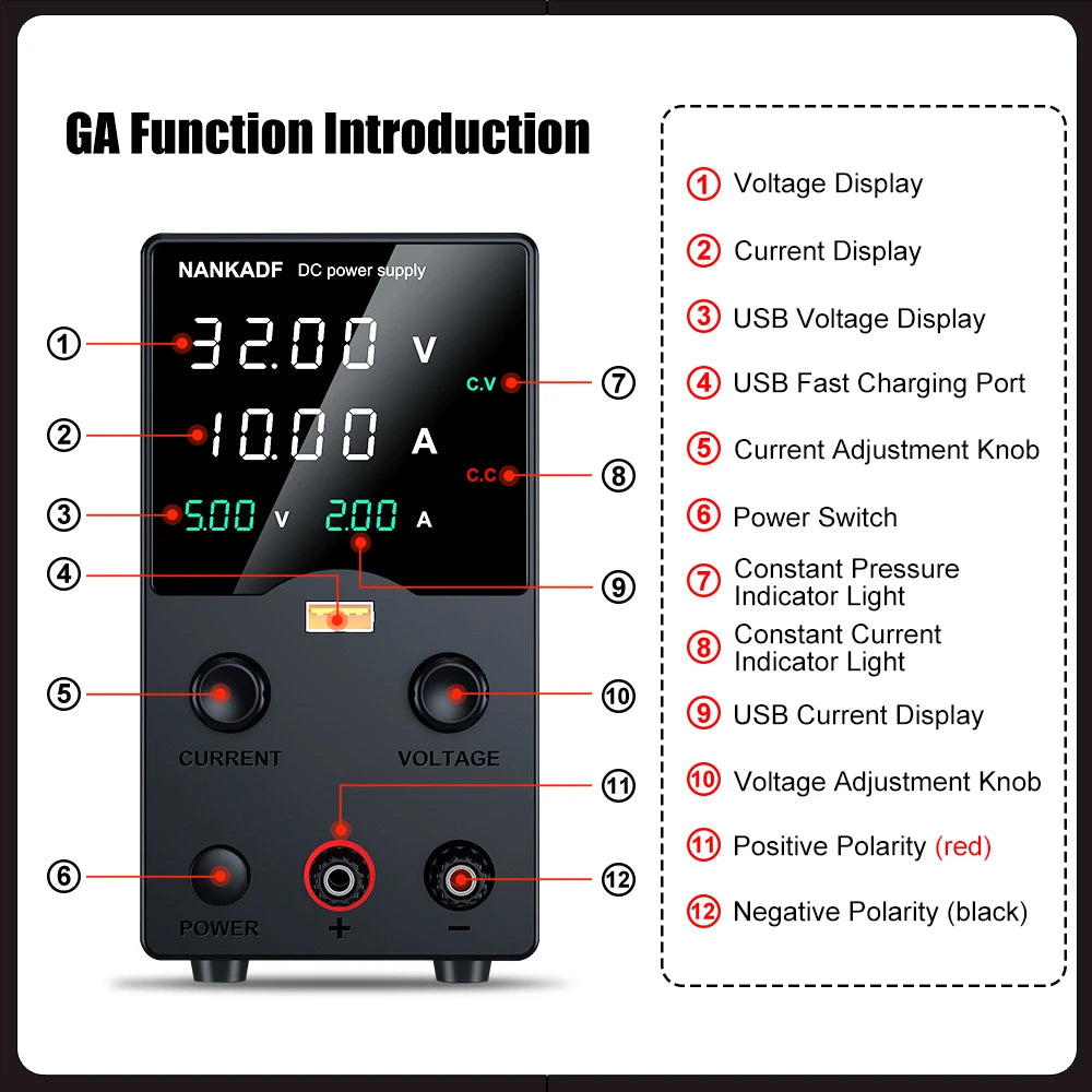 NANKADF DC laboratory power supply 30V 10A bench power supply encoder regulates voltage and current Dual input voltage 220V/110V.