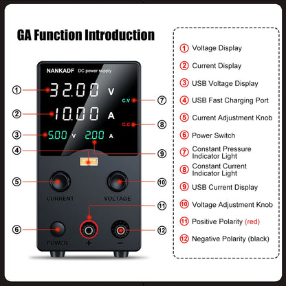 NANKADF DC laboratory power supply 30V 10A bench power supply encoder regulates voltage and current Dual input voltage 220V/110V.