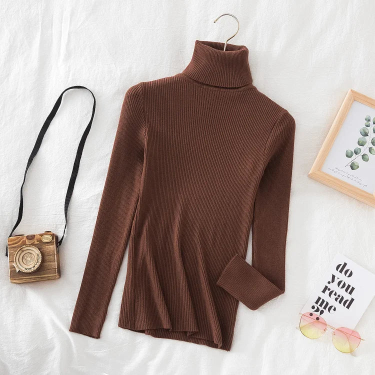 2025 Women Autumn Winter Casual Tops Women Turtleneck Sweater Knitted Soft Pullovers Cashmere Jumpers Basic Solid Soft Sweaters.