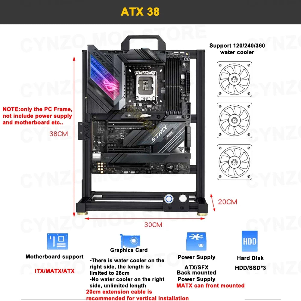 DIY Gamers Cabinet MOD ITX MATX PC Case Open Frame Aluminum Creative ATX EATX Tower Desktop Gaming Computer Chassis Rack.