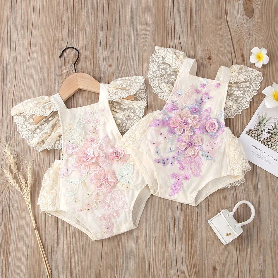 Sommer Baby Kleidung Kleinkind Junge Mädchen Floral Applikationen Body Kleinkind Kinder Rüschen Spitze Strampler Baby Einteiliges 0-24 monate.
