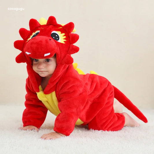 Red Dragon Stram pler Baby Boy Girl Pyjama Neugeborene Bebe Kleidung niedlichen Body suits Flanell warmes einteiliges Winter Halloween Tier Outfit.