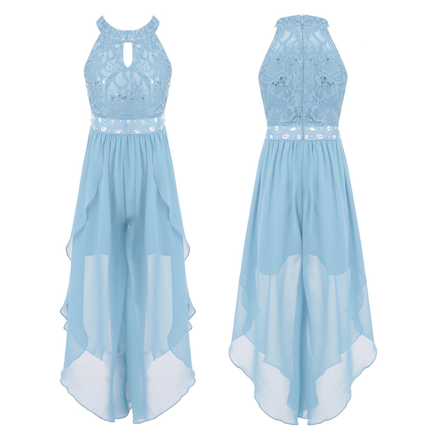 Sommer Mädchen Ärmellosen Chiffon Maxi Kleid Shiny Perlen Spitze Gebaut-in Shorts Party Kleid für Hochzeit Geburtstag Dance Leistung.