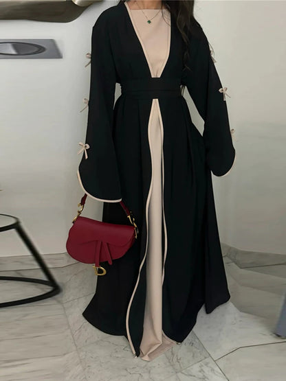 Ramadan Eid Open Modest Kimono Butterfly Bow Abaya Dubai Luxury Muslim Abayas for Women Islam Kebaya Caftan Robe Femme Musulmane