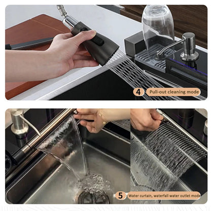 Blue Whale Dragon Rain Digital Display Large Single Sink Faucet with Integrated Multifunctional Atmosphere Light