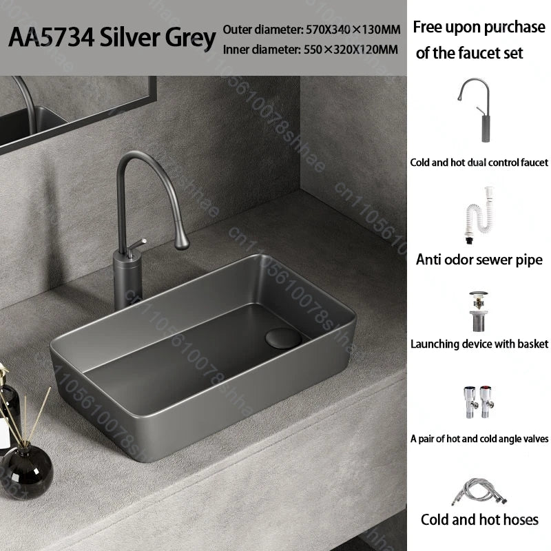 Luxuriöses Keramikgefäßwaschbecken, quadratisches Badezimmerwaschbecken, Arbeitsplatte, Kunstwaschbecken für Waschtischplatte, Keramik-Badezimmerwaschbecken für den Heimgebrauch