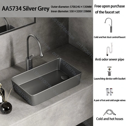 Luxuriöses Keramikgefäßwaschbecken, quadratisches Badezimmerwaschbecken, Arbeitsplatte, Kunstwaschbecken für Waschtischplatte, Keramik-Badezimmerwaschbecken für den Heimgebrauch