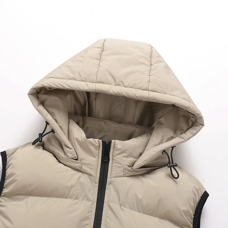 New Men Autumn Thicken Sleeveless Vests Jacket Coat Mens Winter Warm Detachable Hat Outwear Waistcoat Hooded Vest Jacket Male.